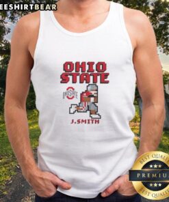 Jeremiah Smith wearing a retro Ohio State Buckeyes football tank top, showcasing team spirit and vintage style.