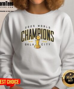 OKC Thunder NBA Champions 2025 sweatshirt featuring trophy design, perfect for fans of Oklahoma City basketball.
