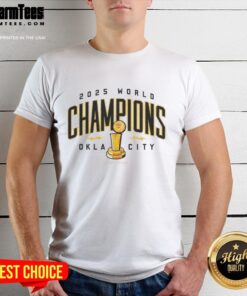 Good OKC Thunder NBA Champions 2025 Oklahoma City trophy T-shirt featuring team colors and logo for fans.