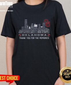 Good Oklahoma Sooners skyline graphic tee featuring player names and 'Thank You For The Memories' message.