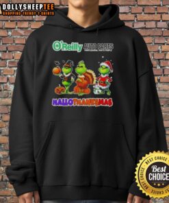 Good O'Reilly Auto Parts X Grinch cosplay hoodie for Happy HalloThanksMas featuring festive designs and vibrant colors.
