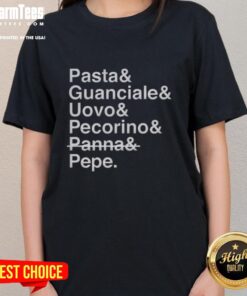 Delicious pasta with guanciale, uovo, pecorino, panna, and pepe on a stylish ladies tee design.