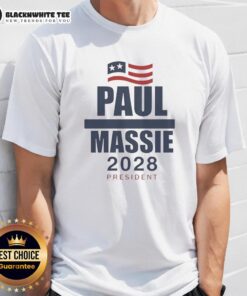 Good Paul Massie 2028 President Flag T-Shirt featuring patriotic design for supporters of his presidential campaign.
