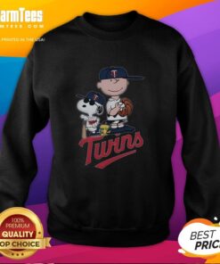 Good Peanuts characters on a Minnesota Twins sweatshirt, showcasing a fun baseball-themed design perfect for fans.