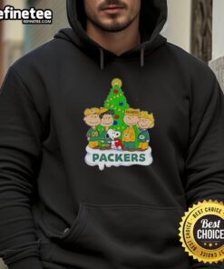 Good Peanuts characters Christmas hoodie featuring Green Bay Packers design, perfect for festive football fans.