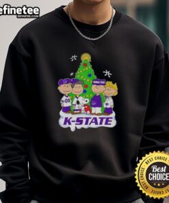 Alt Text: Good Peanuts characters on Kansas State Wildcats Christmas sweatshirt, perfect for holiday fans and college spirit.