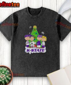 Good Peanuts Characters X Kansas State Wildcats Christmas Washed T-Shirt featuring festive designs for fans.