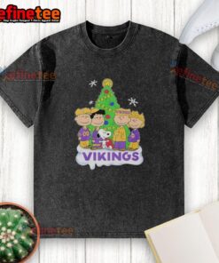 Good Peanuts Characters X Minnesota Vikings Christmas Washed T-Shirt featuring festive designs and team colors.