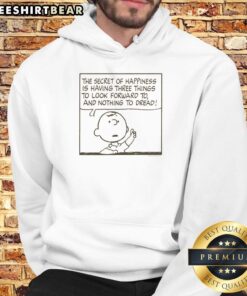 Good Peanuts Charlie Brown Secret of Happiness hoodie featuring vibrant graphics and a cozy design for fans of the classic cartoon.