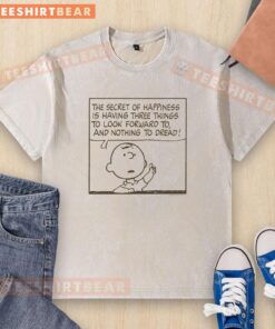 Good Peanuts Charlie Brown Secret of Happiness washed t-shirt featuring vibrant graphic design and soft fabric.