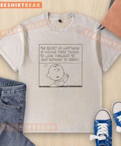 Good Peanuts Charlie Brown The Secret Of Happiness washed t-shirt featuring vibrant colors and iconic cartoon design.
