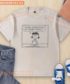 Good Peanuts Lucy Crabby People washed t-shirt featuring a colorful design of Lucy and her friends on a soft fabric.