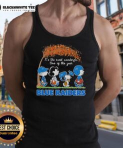 Alt Text: Good Peanuts Snoopy and Friends tank top featuring a festive design, perfect for holiday cheer and Blue Raiders fans.