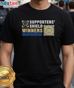 Alt Text: Philadelphia Union MLS Supporters Shield 2025 Winners T-Shirt featuring bold team graphics and vibrant colors.