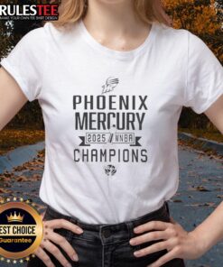 2025 WNBA Champions Phoenix Mercury ladies tee featuring bold team graphics and vibrant colors.