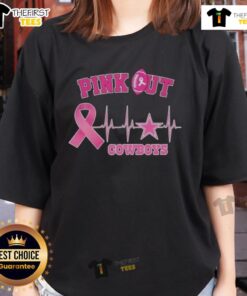 Good Pink Out Breast Cancer Heartbeat Dallas Cowboys Ladies Tee featuring a stylish design supporting breast cancer awareness.
