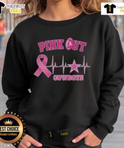 Good Pink Out Breast Cancer Heartbeat Dallas Cowboys Sweatshirt showcasing team spirit and breast cancer awareness.