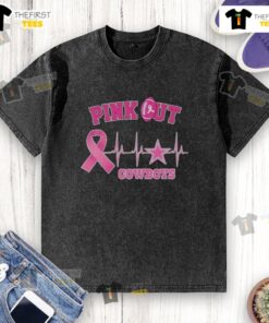 Good Pink Out Breast Cancer Heartbeat Dallas Cowboys washed t-shirt featuring a vibrant design for awareness and support.