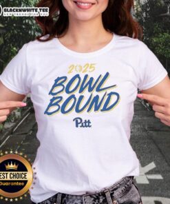 Good Pittsburgh Panthers Football 2025 Bowl Bound ladies tee featuring team colors and logo, perfect for fans.