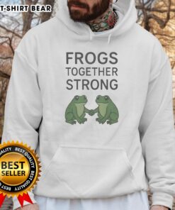 Good Portland Frogs Together Strong hoodie featuring a vibrant frog design, perfect for eco-friendly fashion enthusiasts.