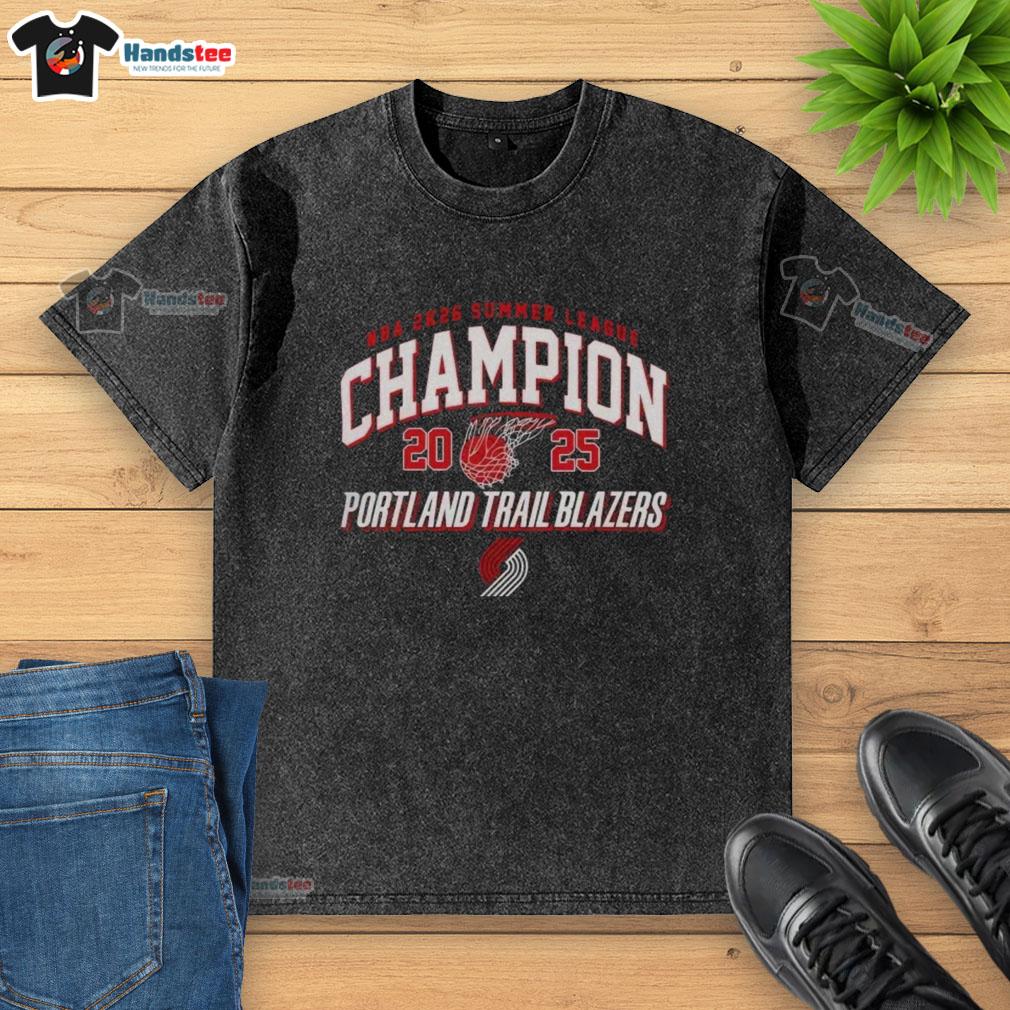 good-portland-trail-blazers-nba-2k26-summer-league-2025-las-vegas-champions-washed-t-shirt Good Portland Trail Blazers NBA 2K26 Summer League 2025 Las Vegas Champions washed t-shirt displayed on a hanger.