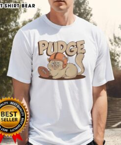 Good Pudge The Cat Football T-Shirt featuring a playful cat graphic for sports lovers and cat enthusiasts.
