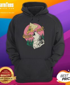 Good Queso Lupus Wolf Pizza Hoodie featuring a vibrant wolf design and playful pizza graphics for casual wear.