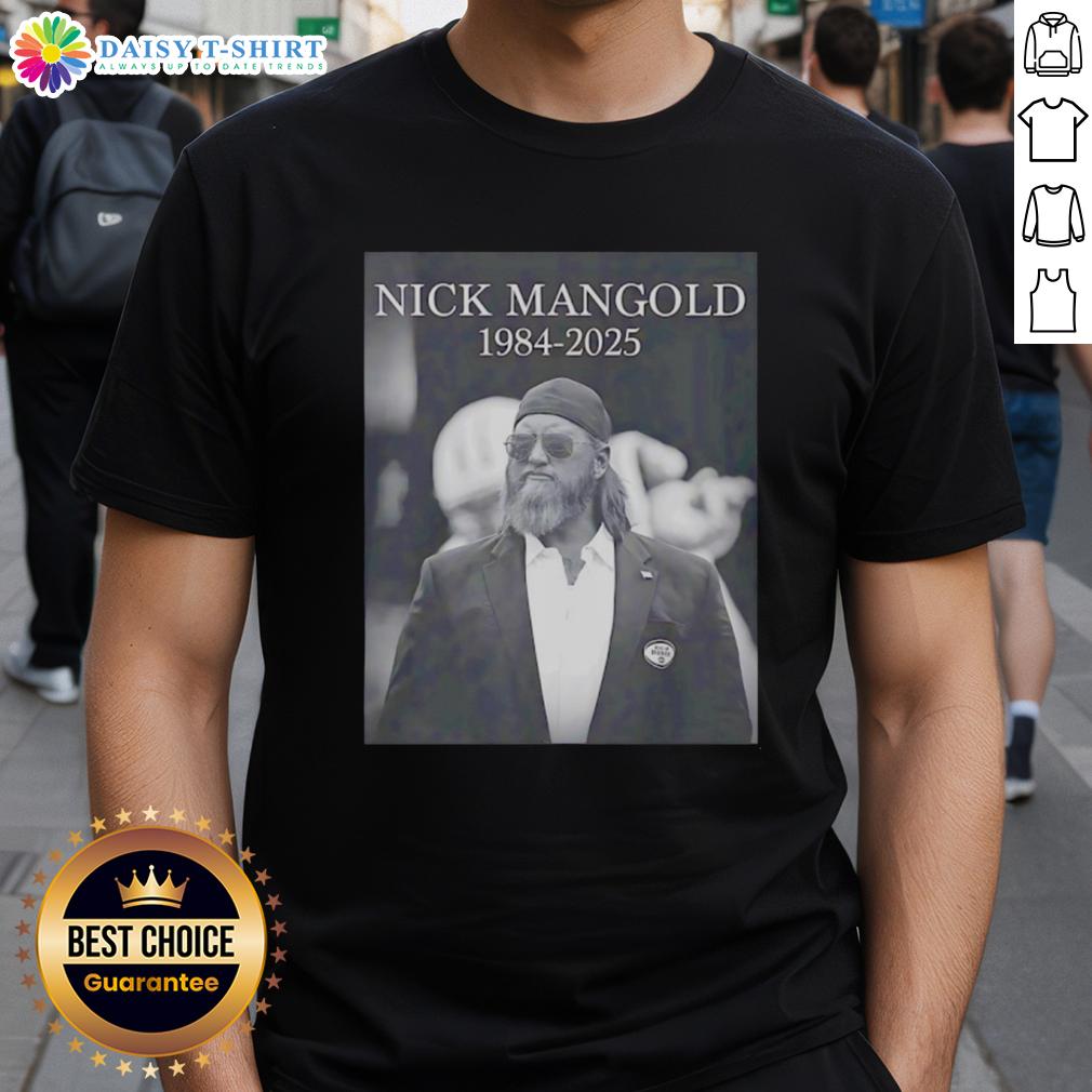 Good Rip Nick Mangold 1984 2025 T Shirt Alt Text: Good Rip Nick Mangold 1984-2025 T-Shirt featuring a tribute design for the former NFL player.