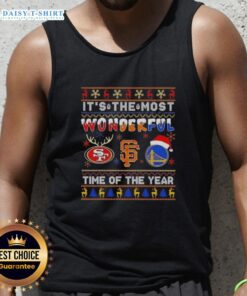 Festive tank top featuring San Francisco 49ers, Giants, and Warriors designs for the most wonderful time of Christmas.