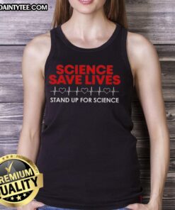 Good Science Saves Lives Heartbeat Tank Top promoting science advocacy and awareness for health and research.