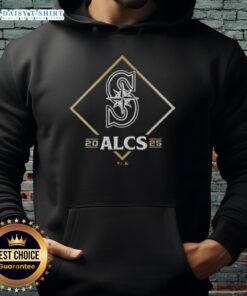 Seattle Mariners ALCS 2025 Champions hoodie displayed in the locker room, celebrating American League Division Series victory.