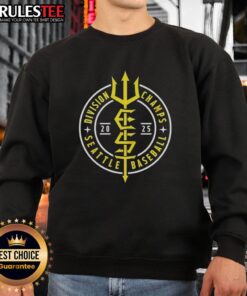 2025 Seattle Mariners Division Champs trident sweatshirt featuring bold graphics and team colors.