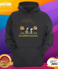 Good Snoopy and Friends Peanuts x Savannah Bananas baseball hoodie for autumn, featuring colorful cartoon graphics.