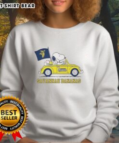 Good Snoopy and Woodstock Peanuts x Savannah Bananas sweatshirt for baseball lovers, featuring colorful cartoon graphics.