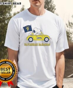 Good Snoopy and Woodstock Peanuts X Savannah Bananas baseball lover t-shirt featuring playful cartoon designs.