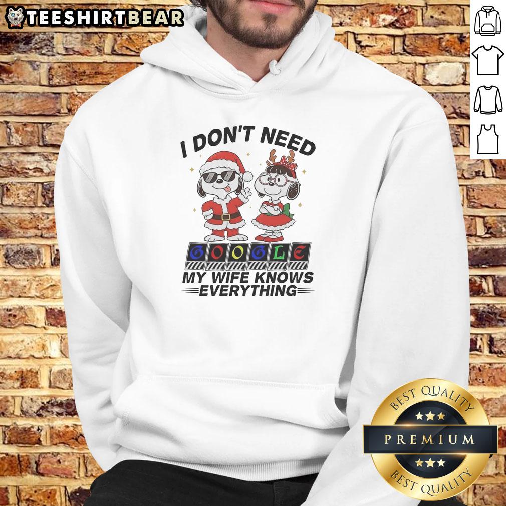 Good Snoopy I Don'T Need Google My Wife Knows Everything Hoodie Good Snoopy hoodie featuring 'I don't need Google, my wife knows everything' text, perfect for humorous gift ideas.