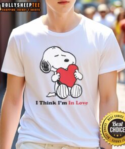 Good Snoopy I Think I'M In Love T-Shirt featuring a playful Snoopy graphic, perfect for Peanuts fans and lovers.