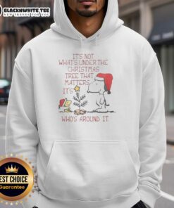 Good Snoopy and Woodstock hoodie featuring the quote about Christmas joy and togetherness around the tree.