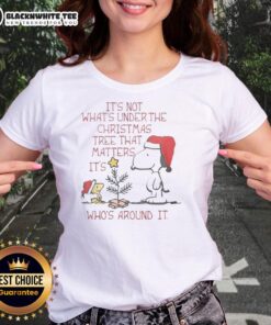 Alt Text: Good Snoopy and Woodstock Christmas tee featuring the quote about family, perfect for holiday celebrations.