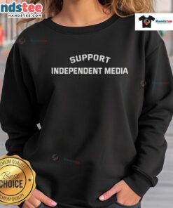 Cozy Good Support Independent Media sweatshirt in blue, promoting media independence and creative expression.
