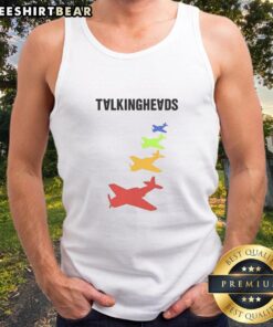 Good Talking Heads tank top featuring light planes design, perfect for fans of retro music and stylish casual wear.