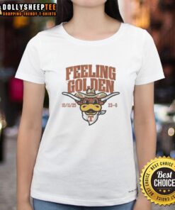 Good Texas Football Feeling Golden Ladies Tee showcasing a stylish design perfect for game day and supporting your team.