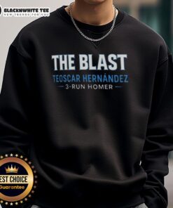 Teoscar Hernandez hits a 3-run homer, featured on a stylish sweatshirt design celebrating his game-winning moment.