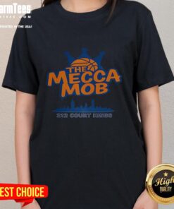 Alt Text: Good The Mecca Mob New York City 212 Court Kings Skyline Logo on a stylish ladies tee, perfect for NYC fans.