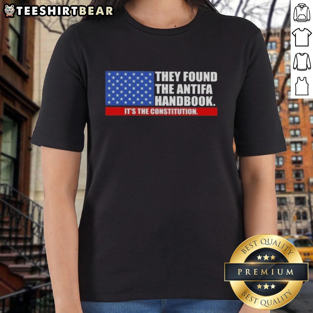 Good They Found The Handbook It'S The Constitution Us Flag Ladies Tee Womens tee featuring the US flag and text 'Good, They Found The Handbook: It's The Constitution' for patriotic style.