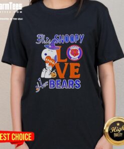 Good Snoopy Love Her Chicago Bears Ladies Tee featuring Snoopy in Bears colors, perfect for female fans of the team.