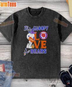 Alt Text: Snoopy Love for Chicago Bears washed t-shirt, featuring a playful design perfect for fans and casual wear.