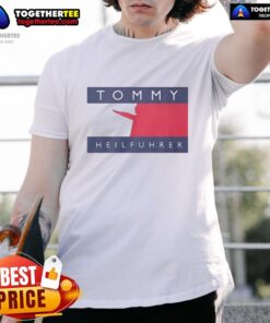 Good Tommy Heilfuhrer logo parody T-shirt featuring a humorous design for fans of quirky graphic tees.