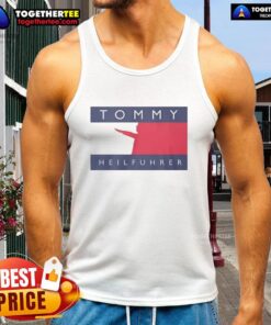 Good Tommy Heilfuhrer logo parody tank top featuring a humorous design for fans of edgy graphic apparel.