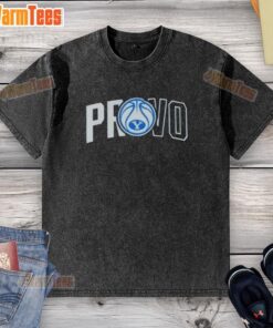 BYU Cougars basketball logo washed t-shirt in blue, showcasing a stylish design for fans and sports enthusiasts.